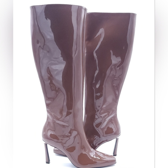 Black Suede Studio Liz Stiletto Heel Boots Patent Leather Knee High Size 42 - Picture 4 of 13